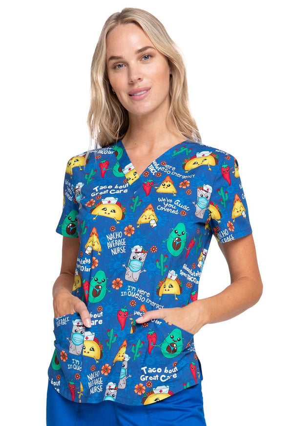 Cherokee Prints V-Neck Print Top in Nacho Average Nurse CK652 NANS