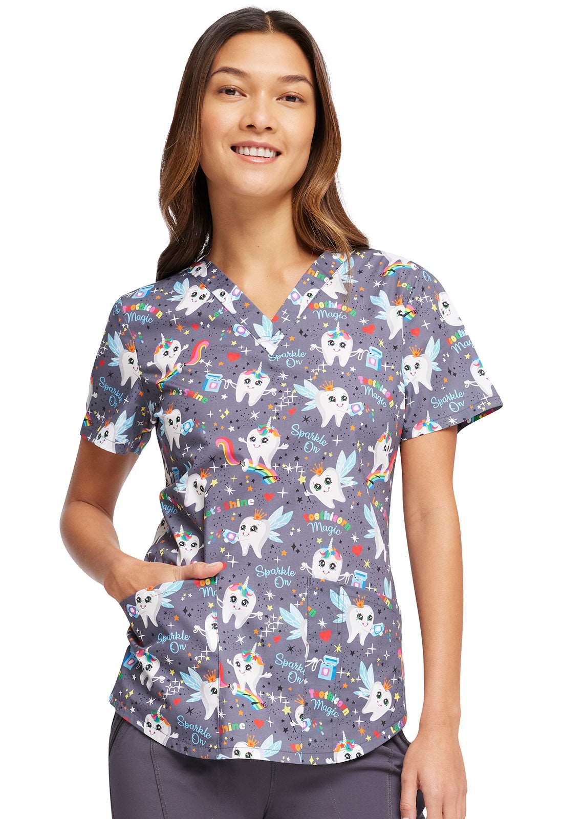 Cherokee Prints V-Neck Print Top in Toothicorn Magic CK652 TCMG