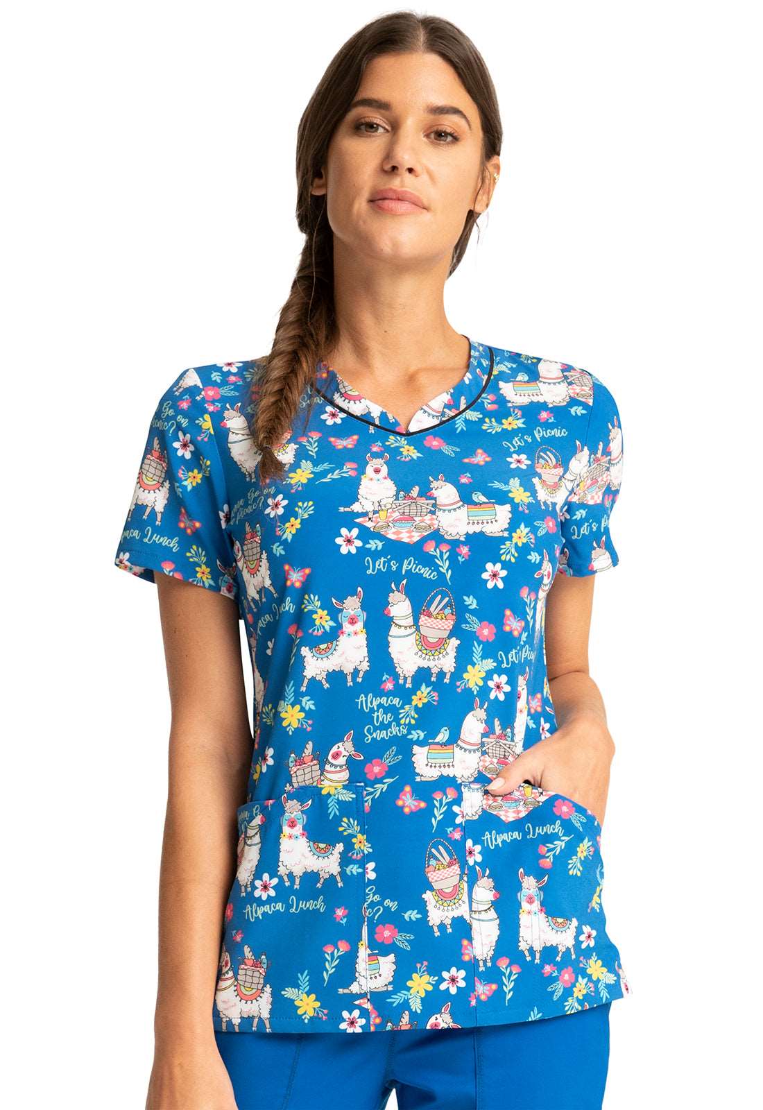 Cherokee Prints V-Neck Print Top in Alpaca Picnic CK678 APPC